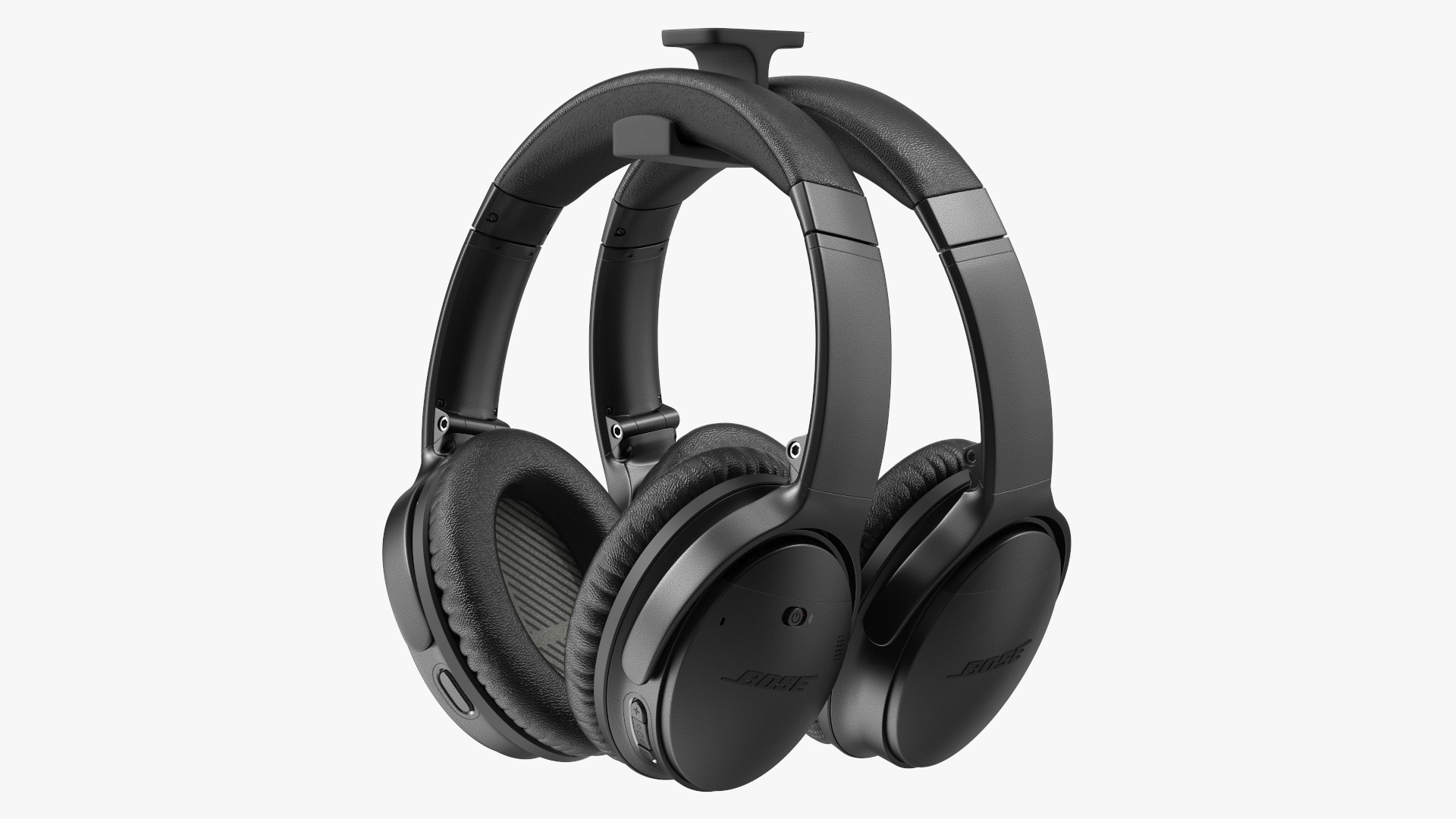 3D Black Bose Quiet Comfort Headphones on Under-Desk Holder