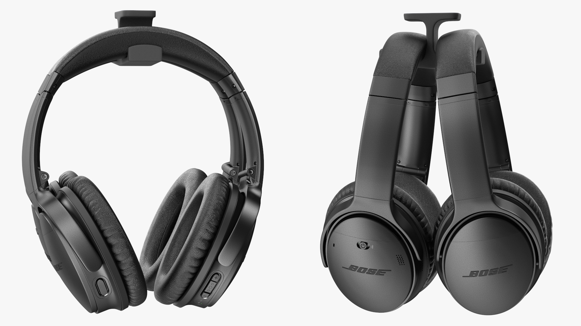 3D Black Bose Quiet Comfort Headphones on Under-Desk Holder