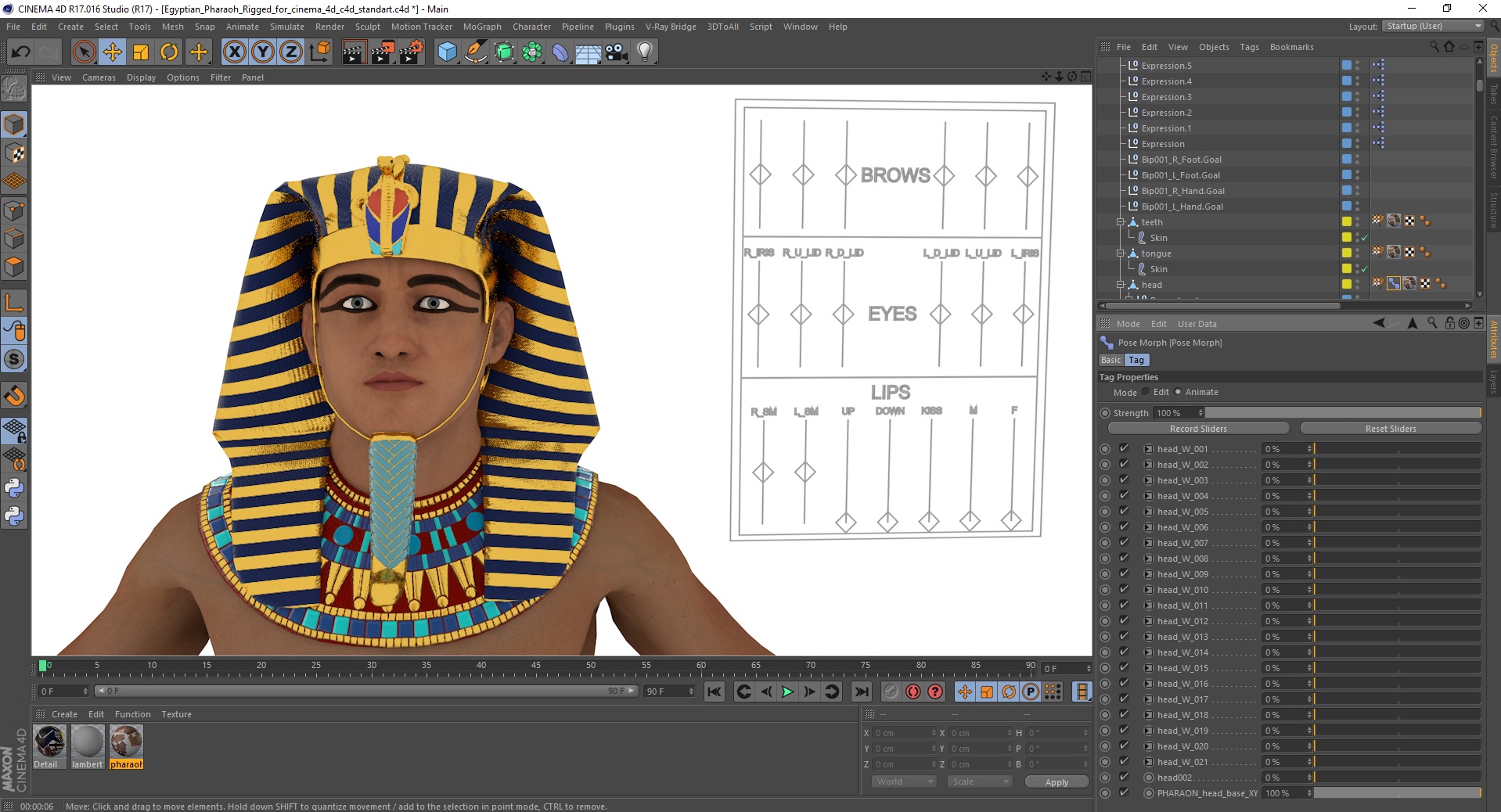 Egyptian Pharaoh Rigged for Cinema 4D 3D