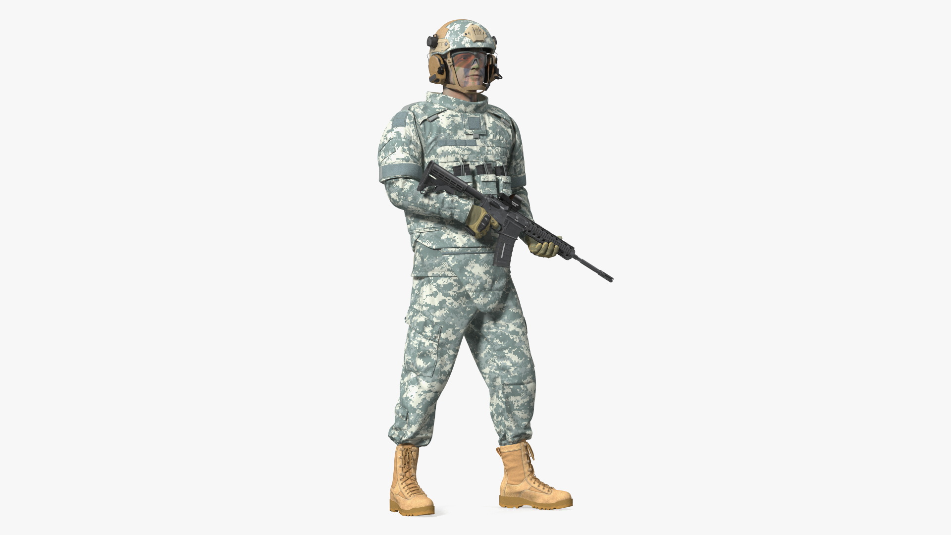 Soldier in Grey Tactical Gear with Rifle Standing 3D model