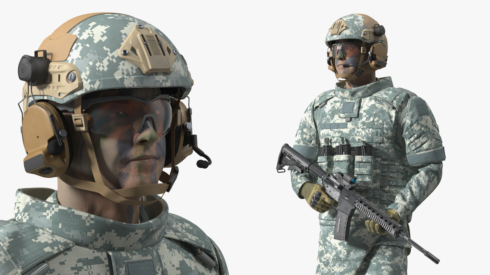 Soldier in Grey Tactical Gear with Rifle Standing 3D model