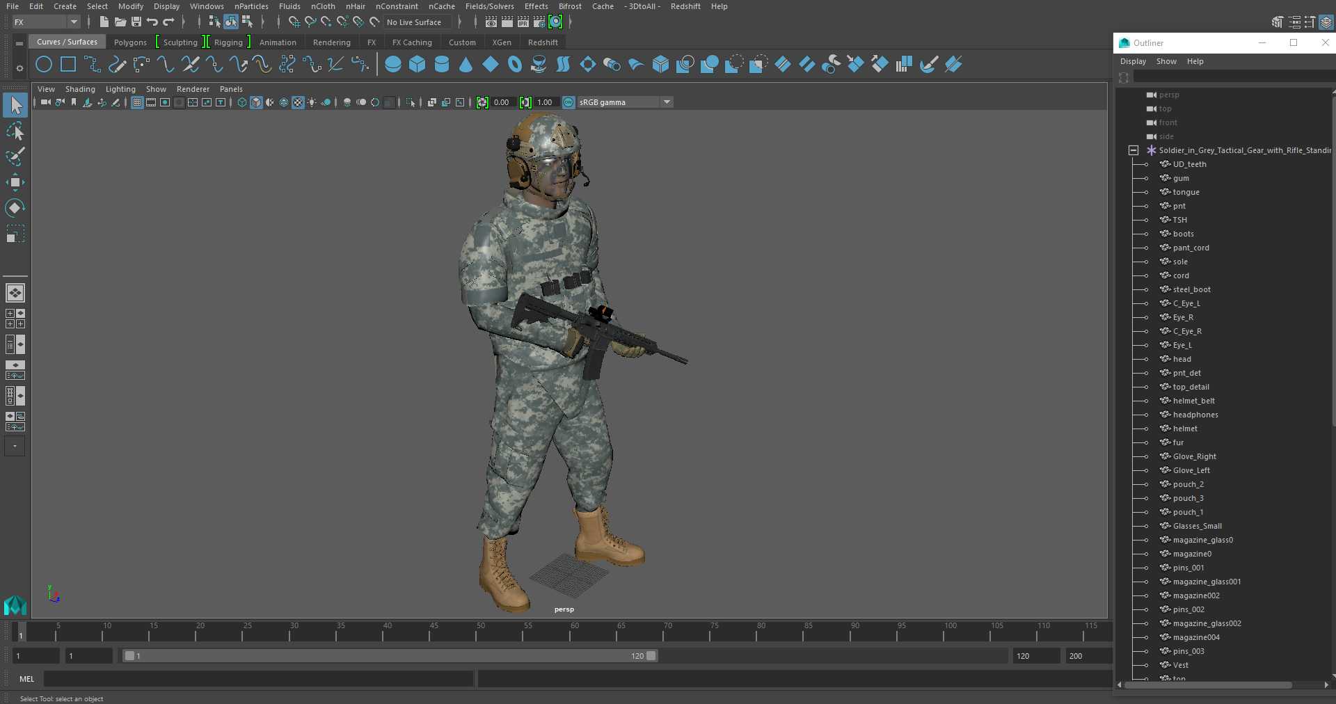 Soldier in Grey Tactical Gear with Rifle Standing 3D model