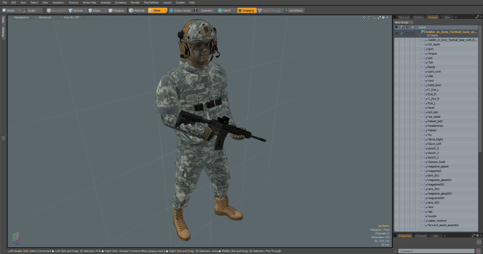 Soldier in Grey Tactical Gear with Rifle Standing 3D model