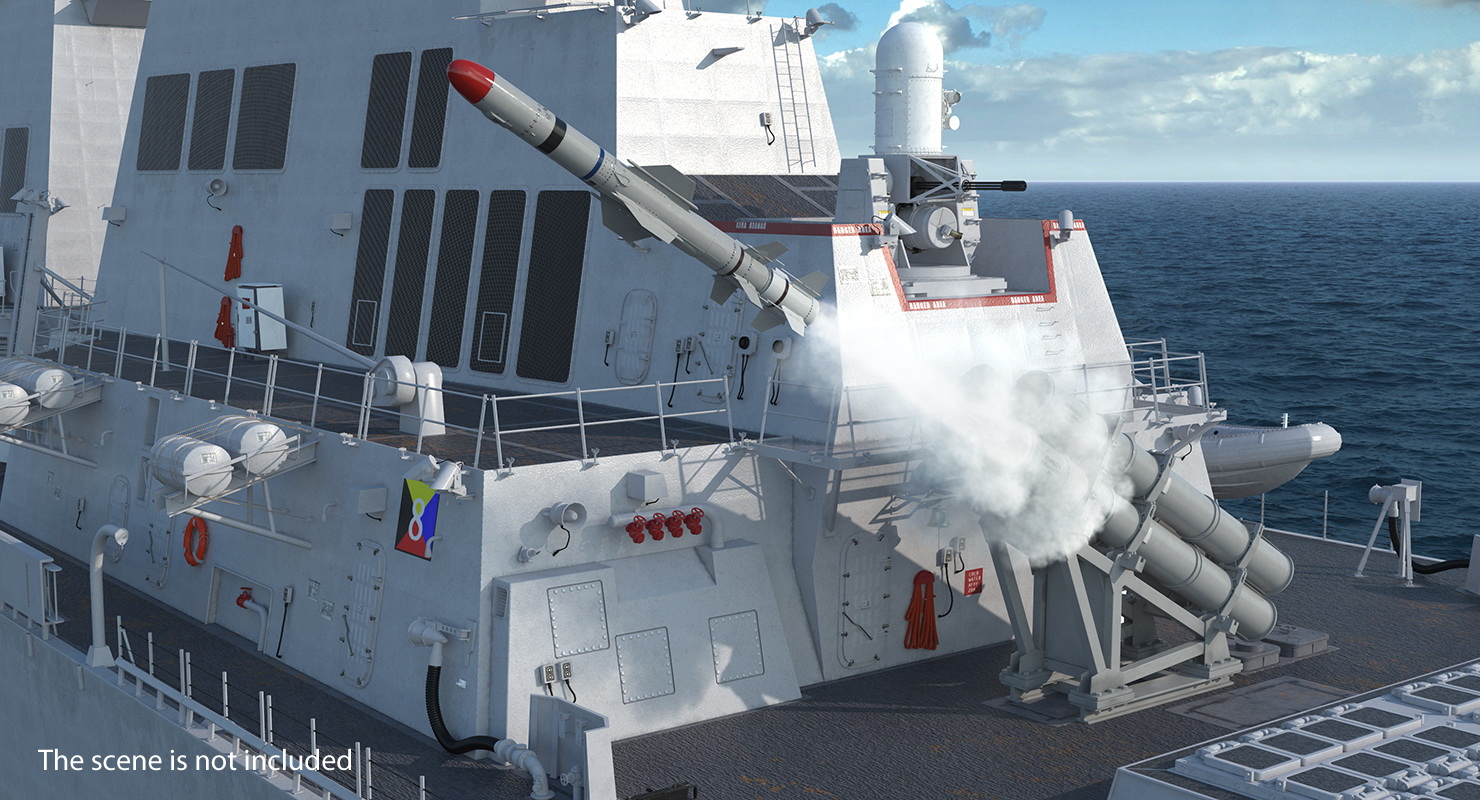 3D MK 141 Launching System RGM With Harpoon Anti Ship Missile model