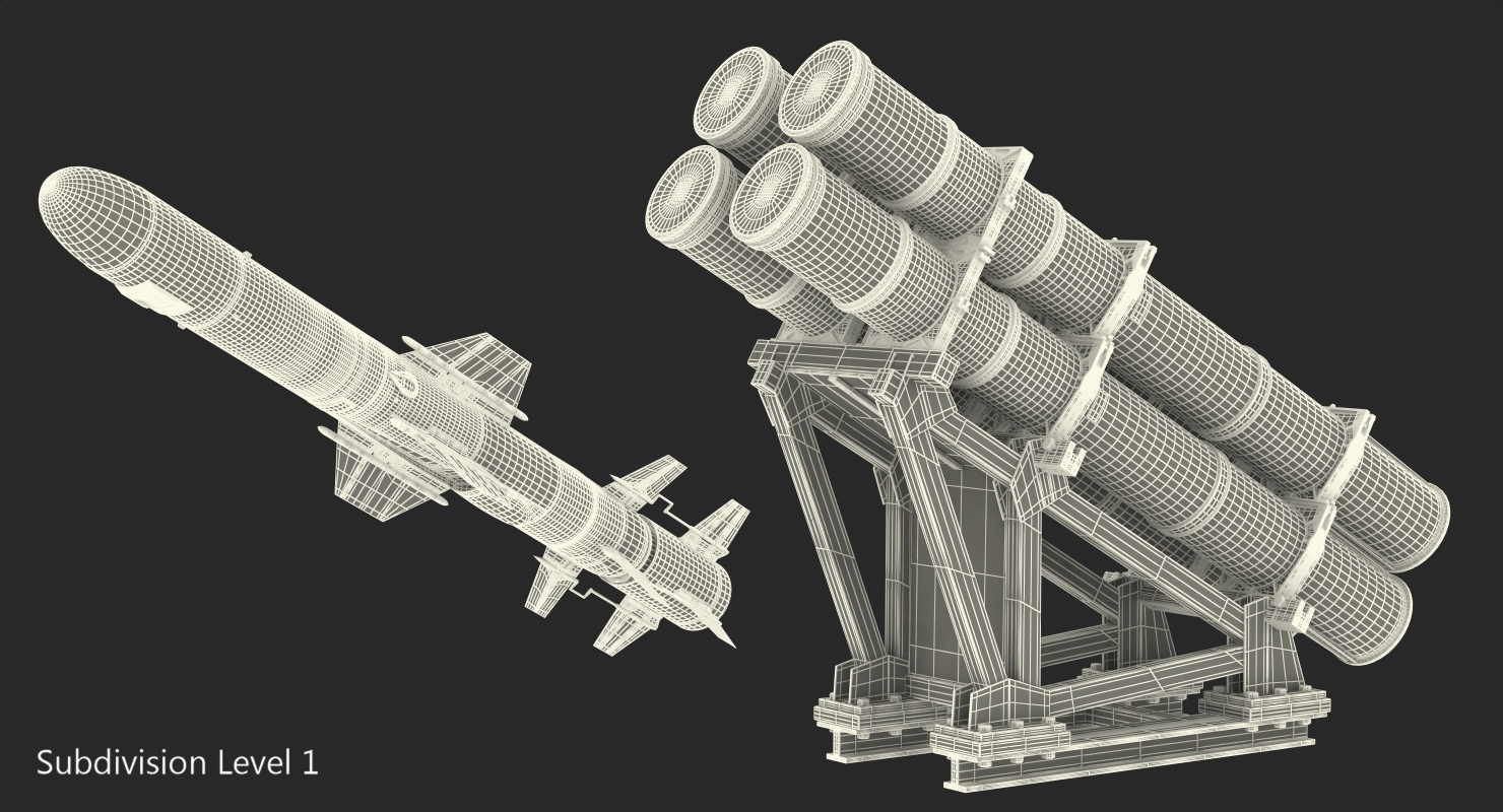 3D MK 141 Launching System RGM With Harpoon Anti Ship Missile model