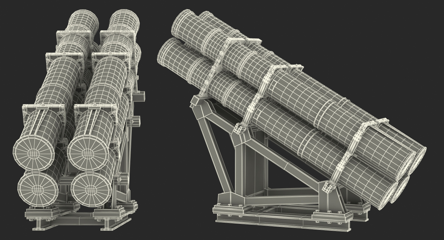 3D MK 141 Launching System RGM With Harpoon Anti Ship Missile model