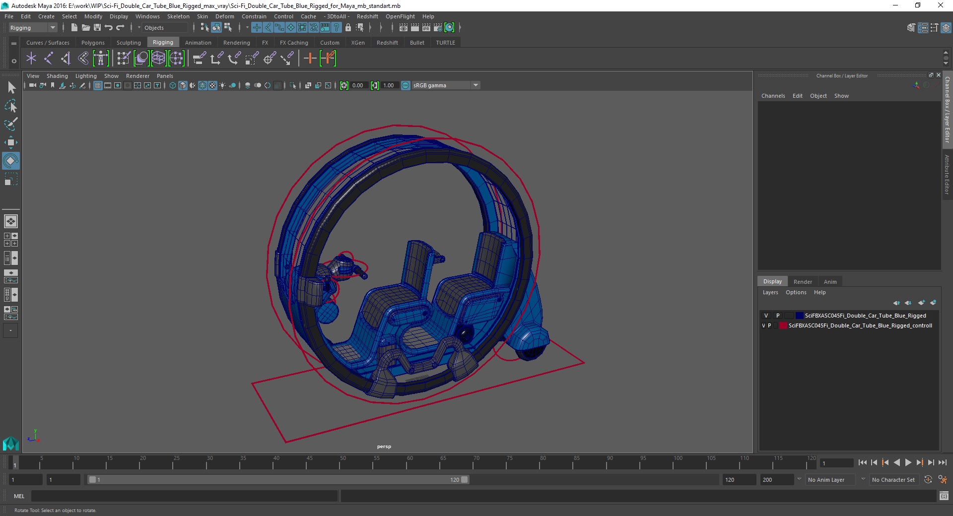 3D Sci-Fi Double Car Tube Blue Rigged for Maya model