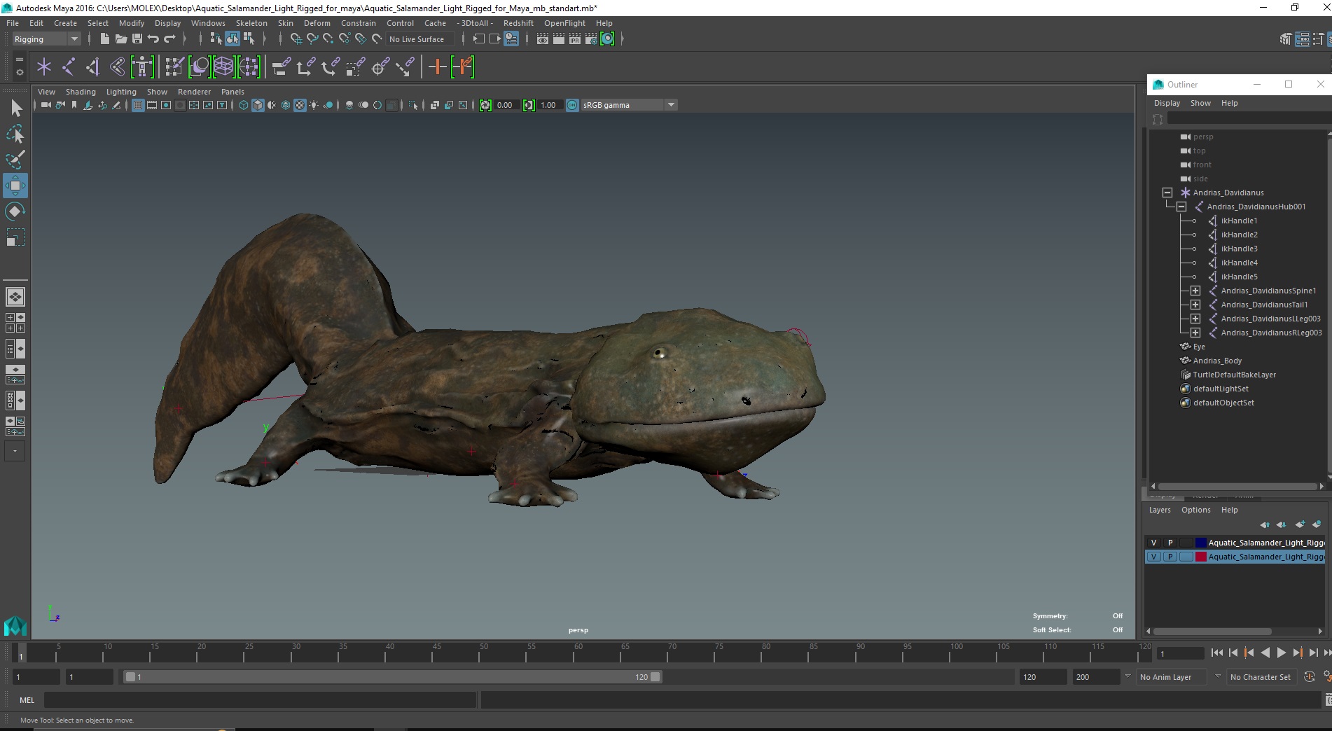 3D model Aquatic Salamander Light Rigged for Maya