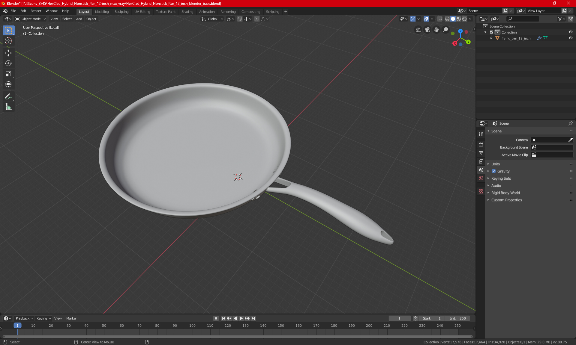 3D model HexClad Hybrid Nonstick Pan 12-inch