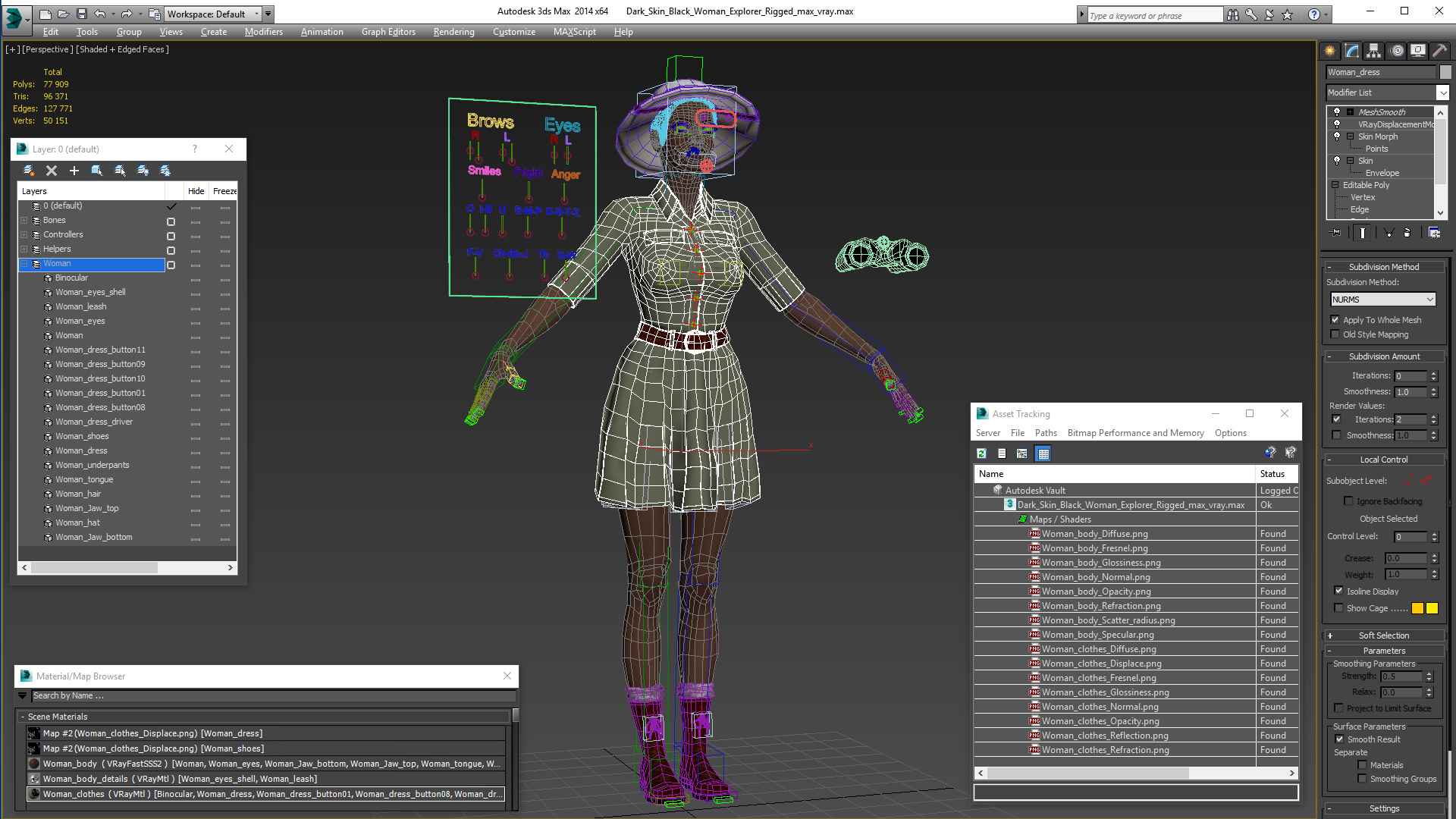 Dark Skin Black Woman Explorer Rigged 3D