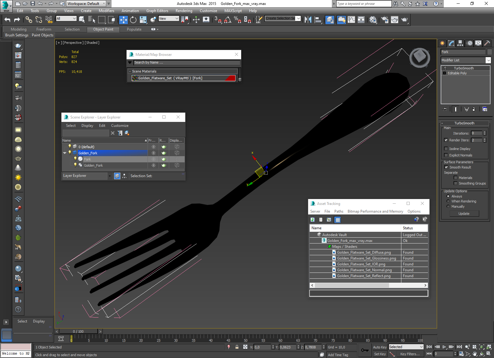 3D Golden Fork