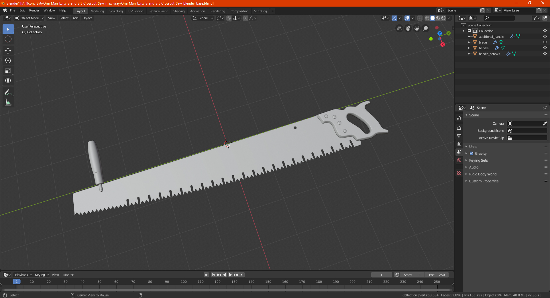 3D model One Man Lynx Brand 3ft Crosscut Saw