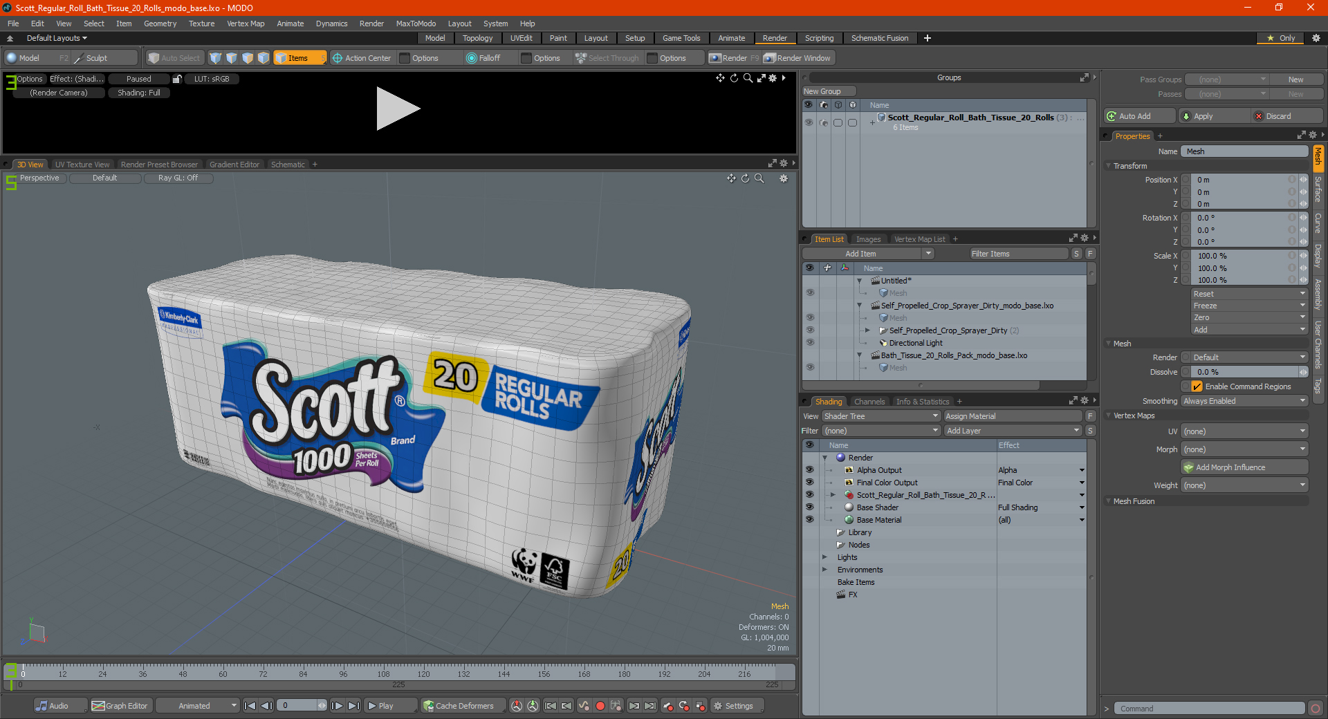 Scott Regular Roll Bath Tissue 20 Rolls 3D model