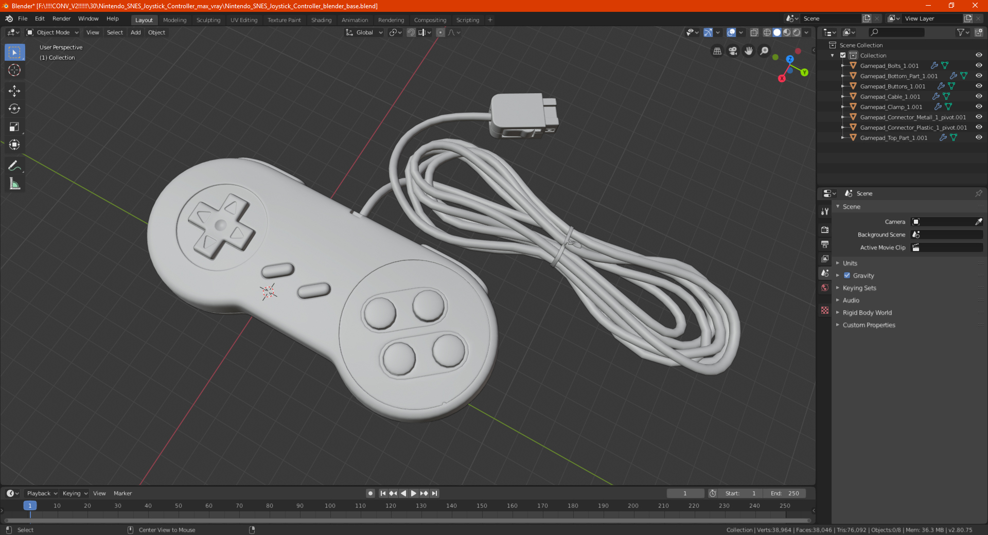 3D Nintendo SNES Joystick Controller model