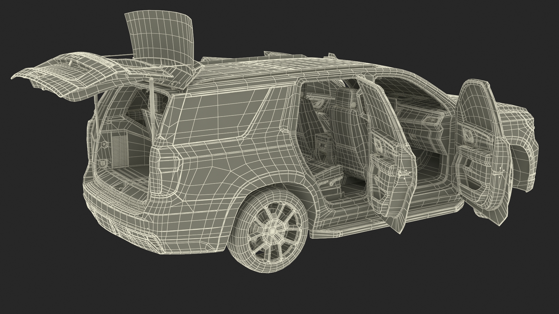 3D SUV Chevrolet Tahoe 2024 Black Rigged for Maya