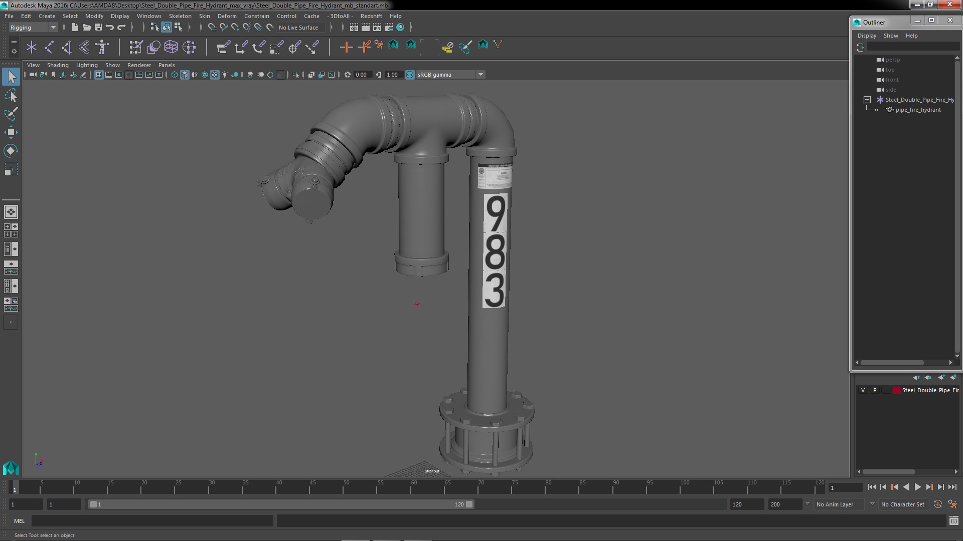 3D model Steel Double Pipe Fire Hydrant