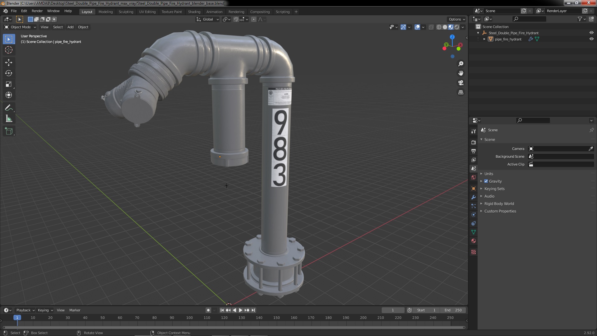 3D model Steel Double Pipe Fire Hydrant