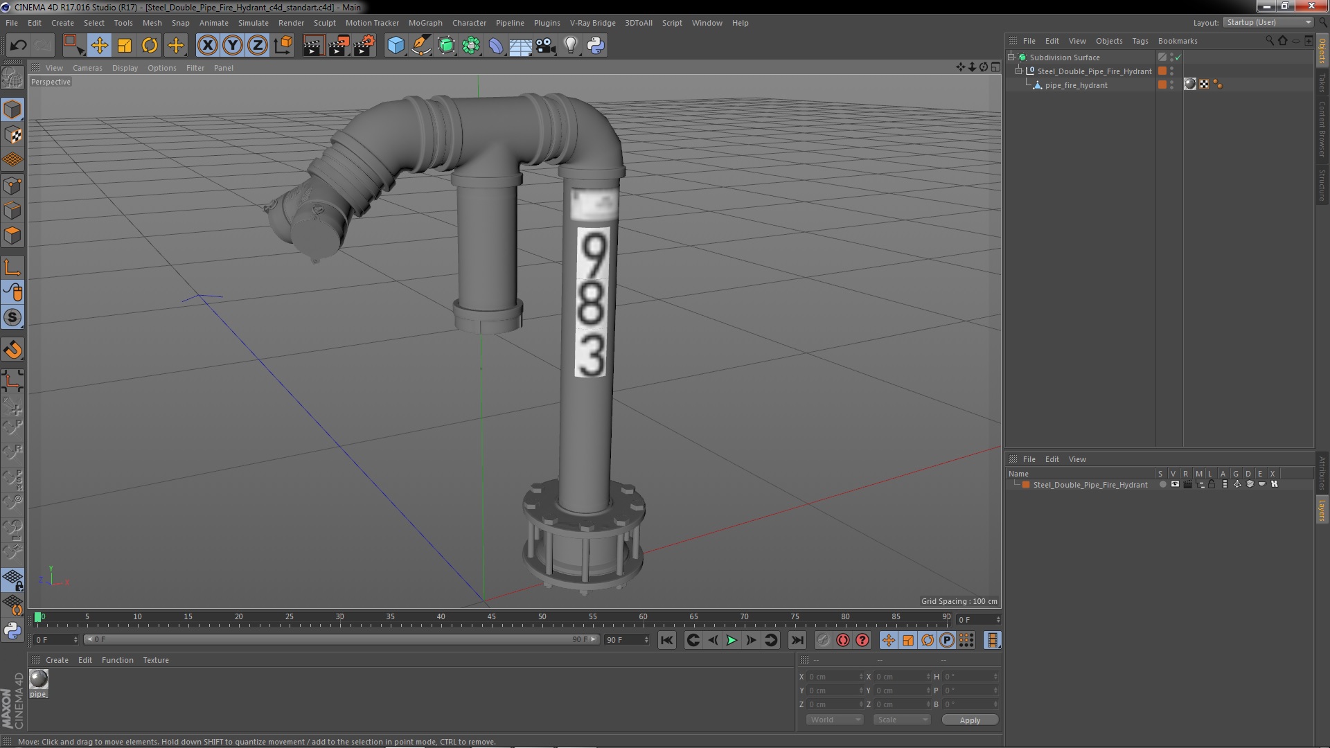 3D model Steel Double Pipe Fire Hydrant