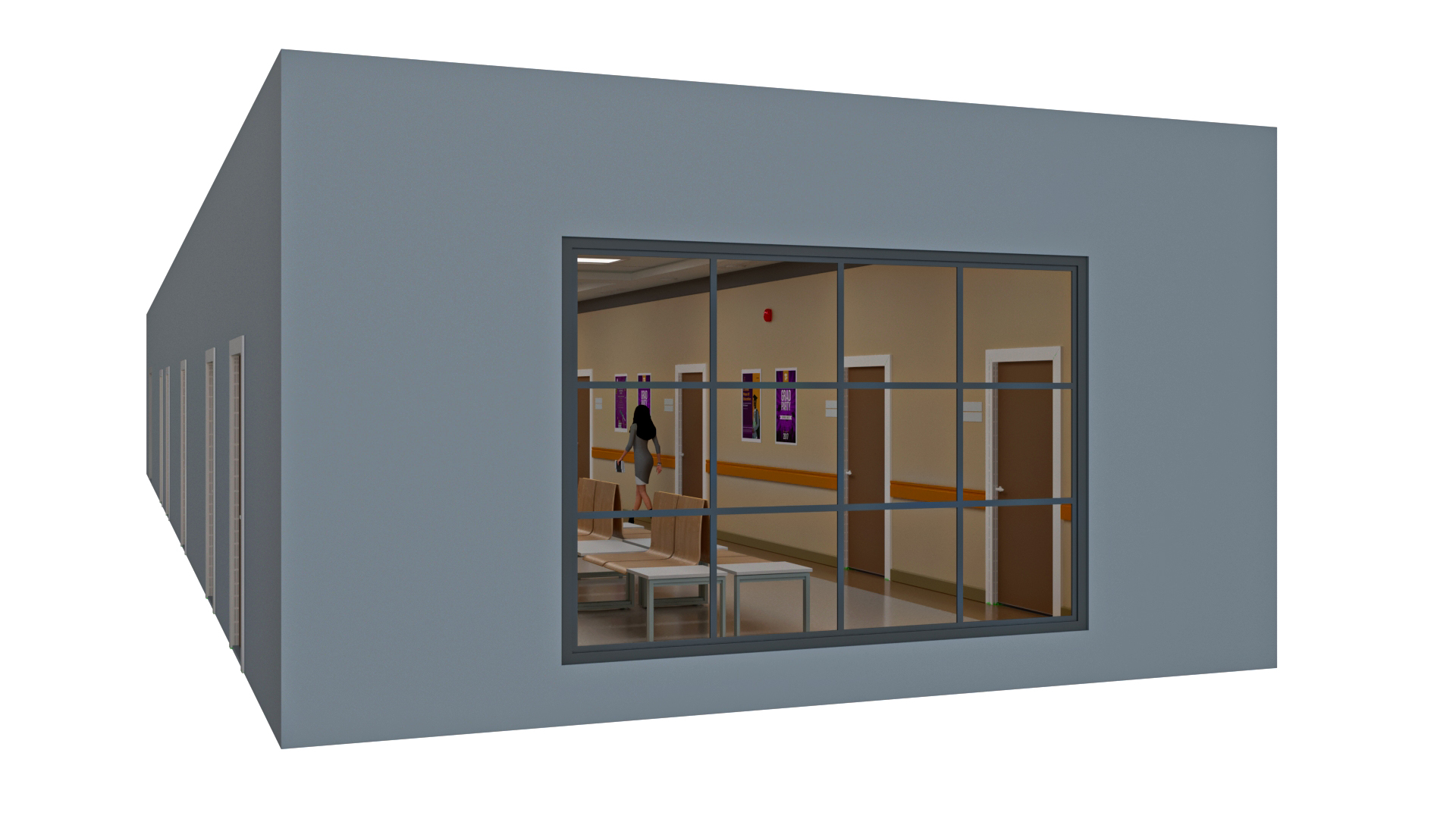 3D University Corridor Corner with People model