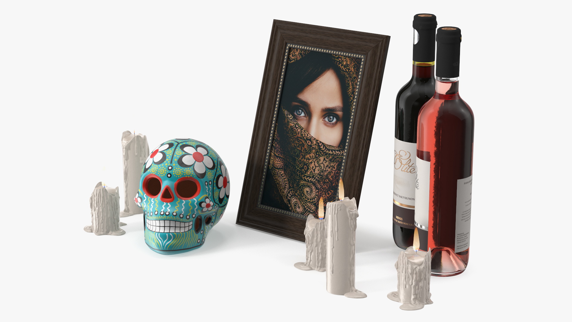 3D model Day of the Dead Tribute with Candles and Wine