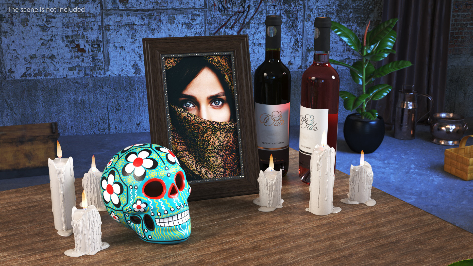 3D model Day of the Dead Tribute with Candles and Wine