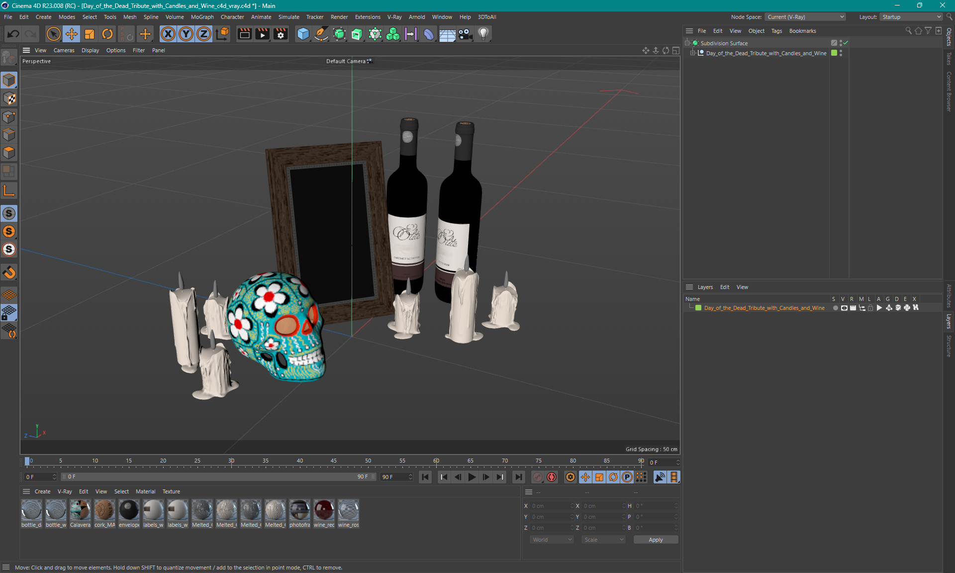 3D model Day of the Dead Tribute with Candles and Wine