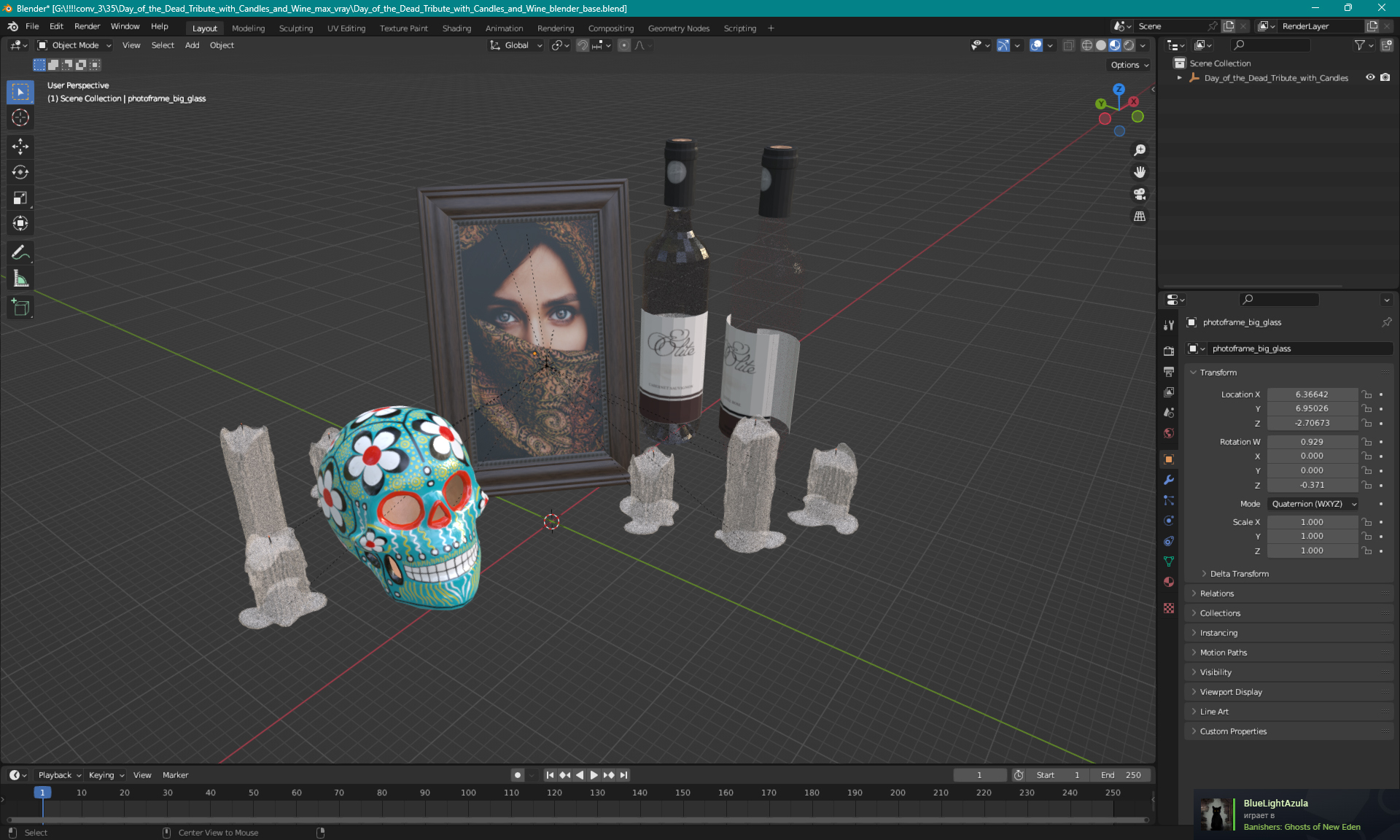 3D model Day of the Dead Tribute with Candles and Wine