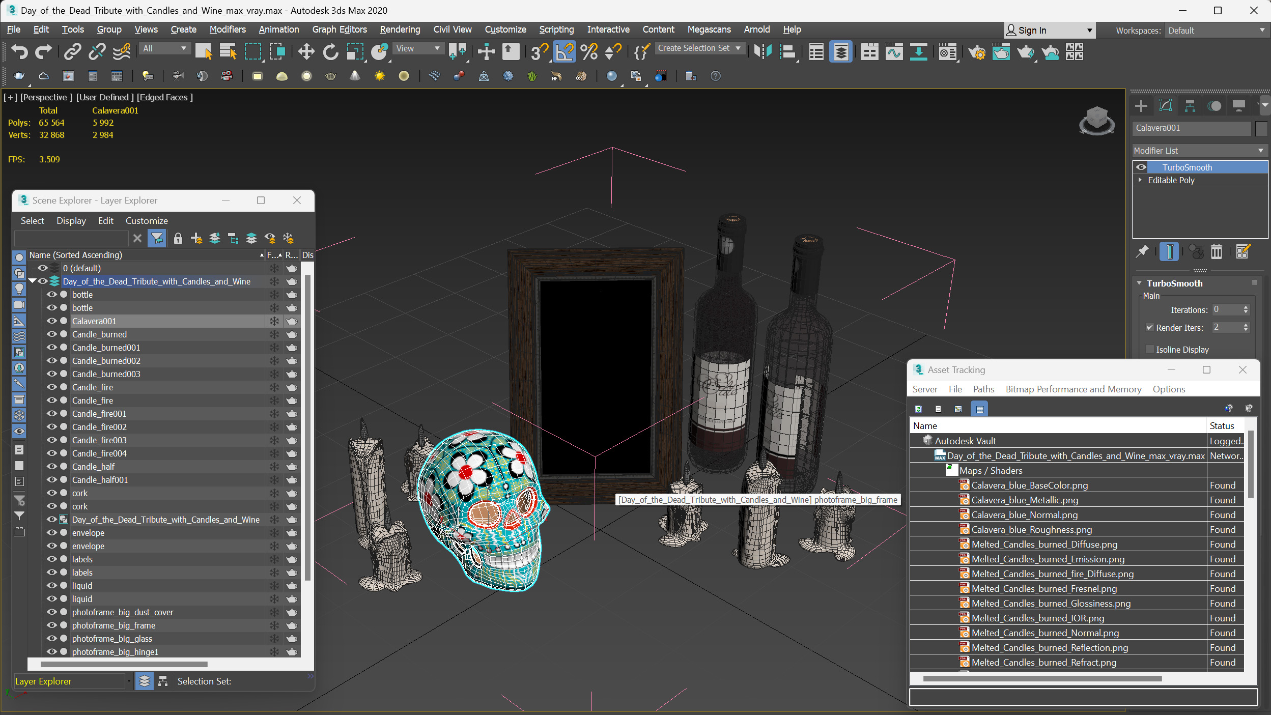 3D model Day of the Dead Tribute with Candles and Wine