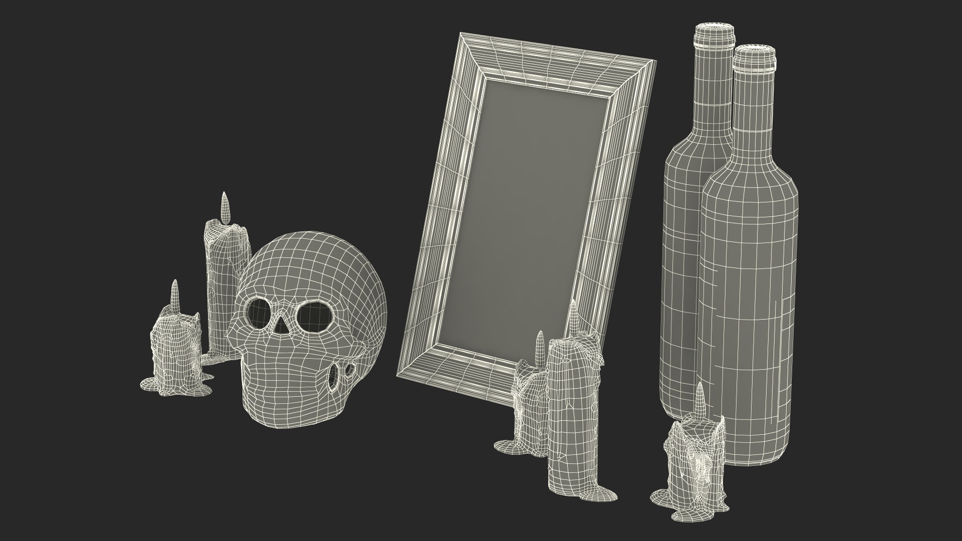 3D model Day of the Dead Tribute with Candles and Wine