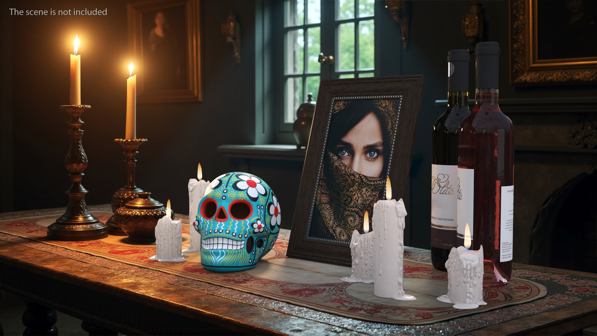 3D model Day of the Dead Tribute with Candles and Wine