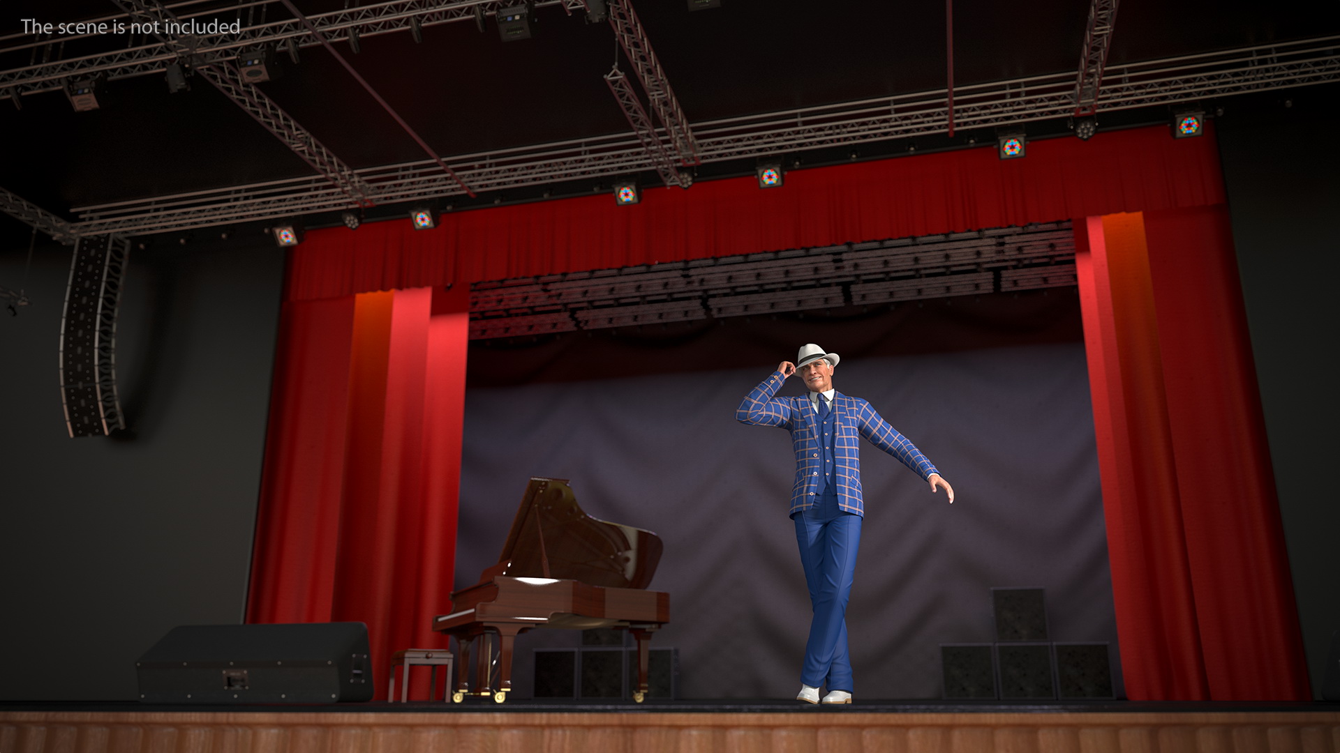 Elderly Man Leisure Suit Dancing Pose 3D