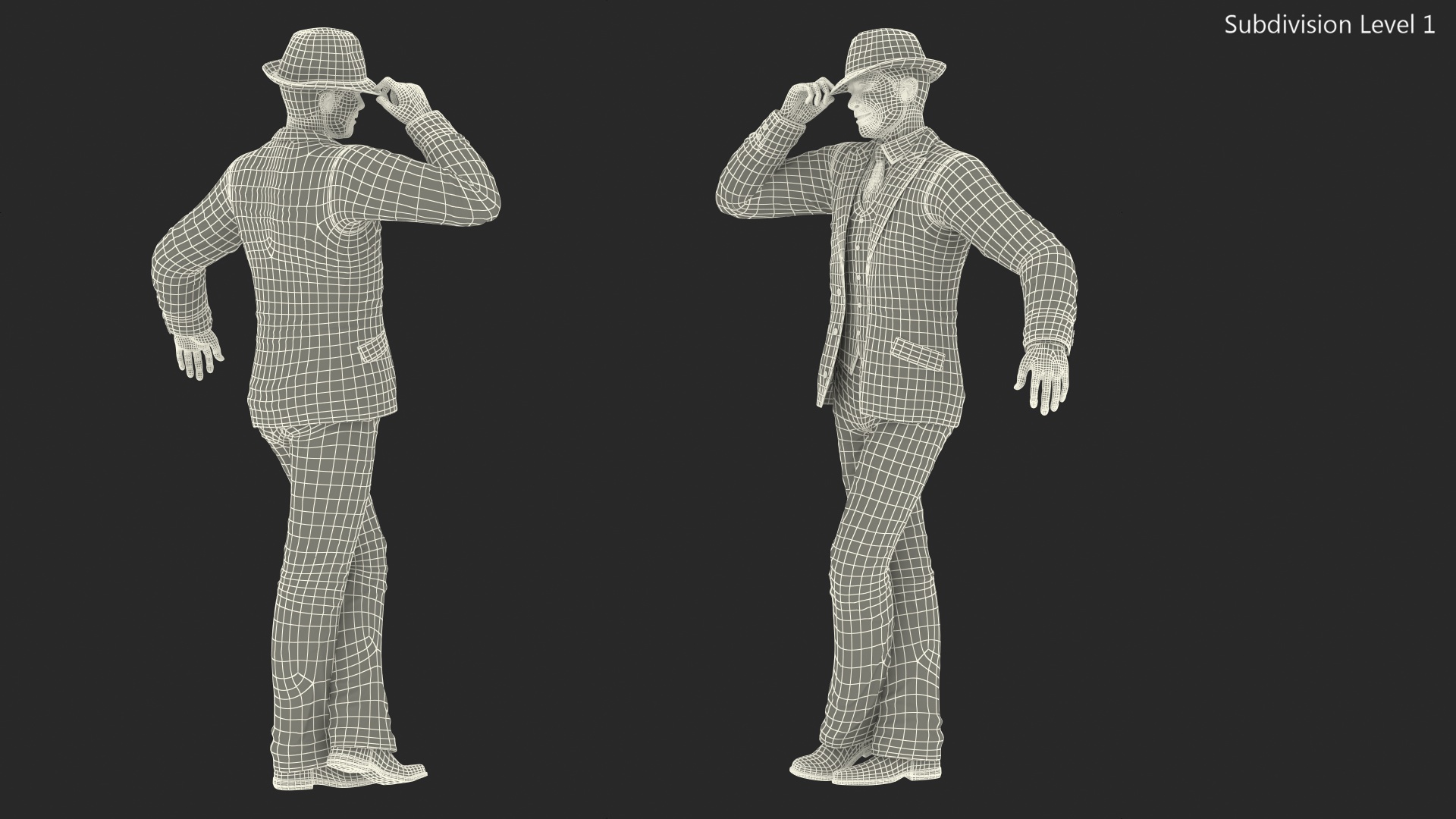 Elderly Man Leisure Suit Dancing Pose 3D