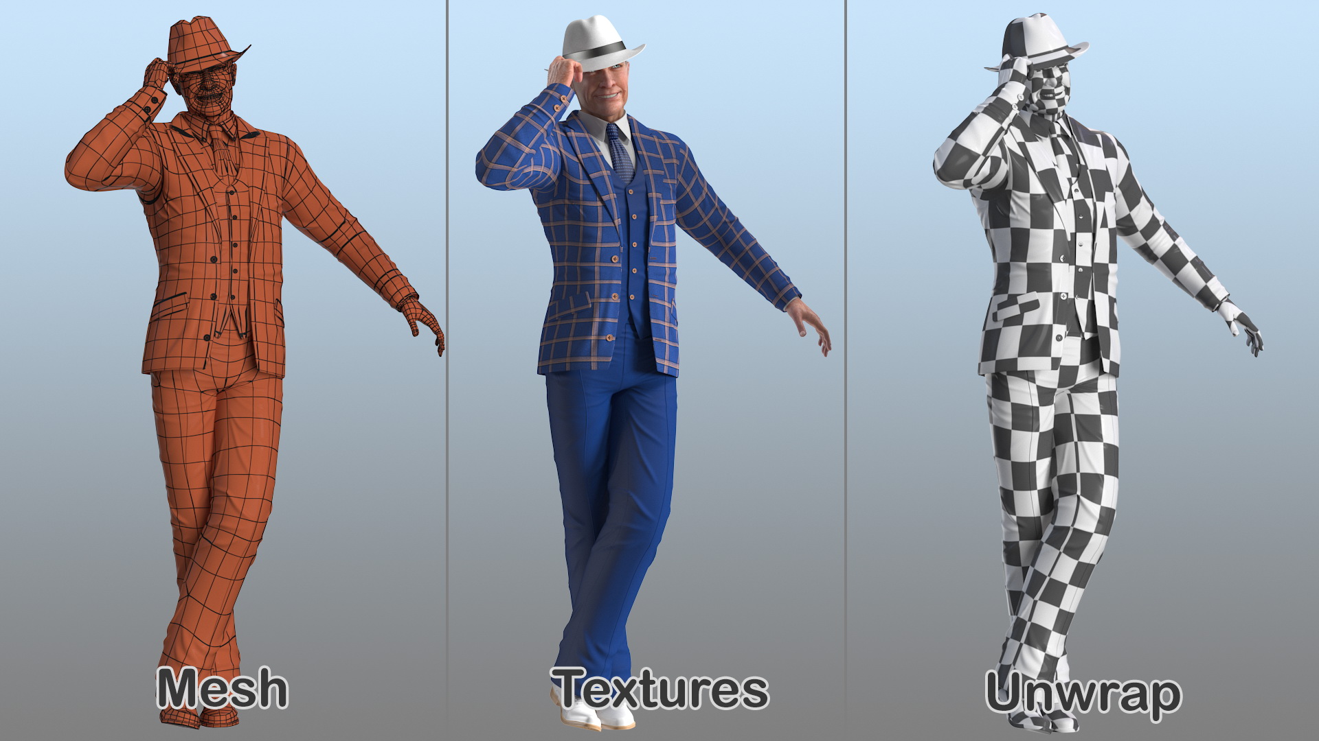 Elderly Man Leisure Suit Dancing Pose 3D