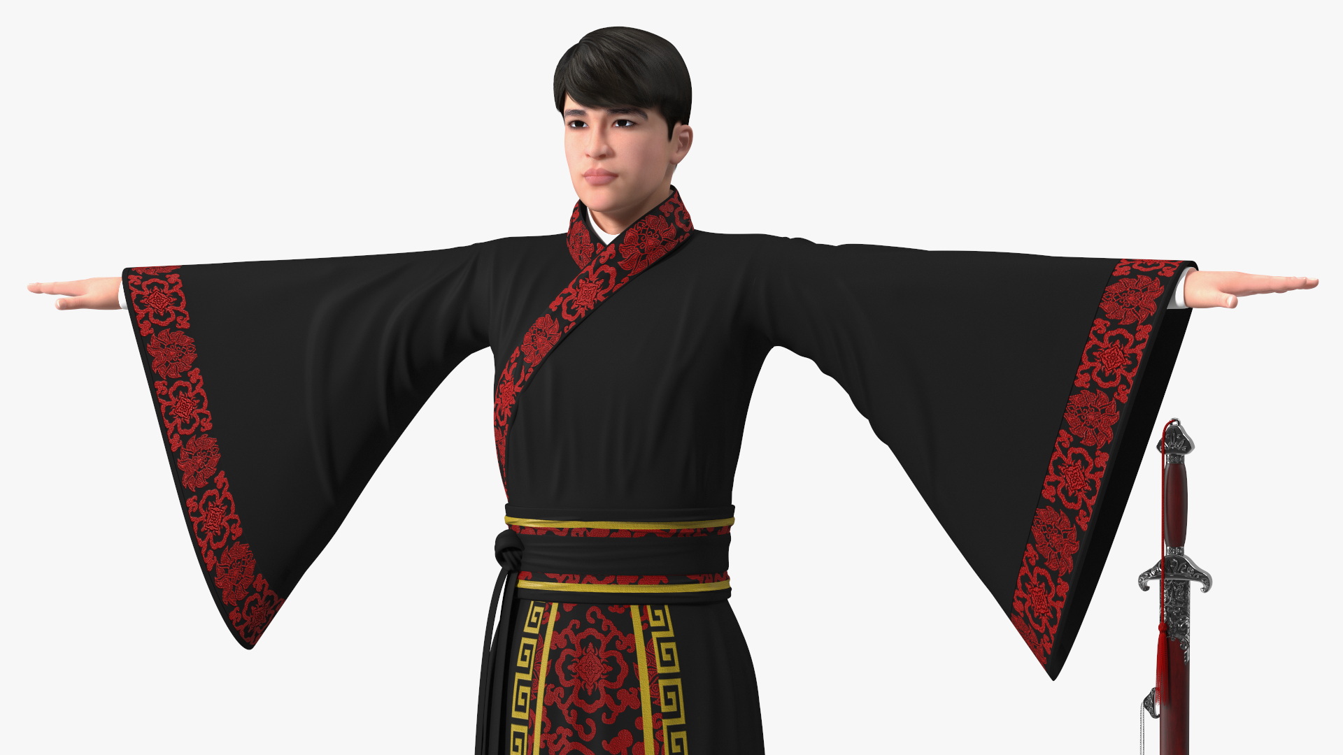 Chinese Young Man Traditional Style T-pose 3D