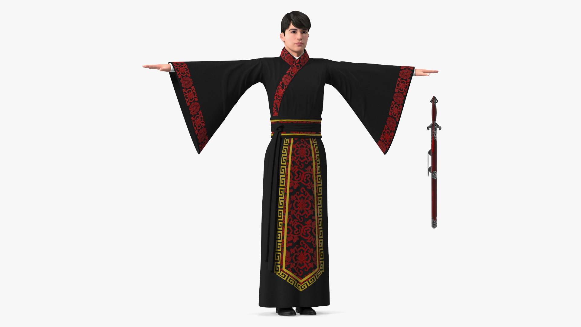 Chinese Young Man Traditional Style T-pose 3D