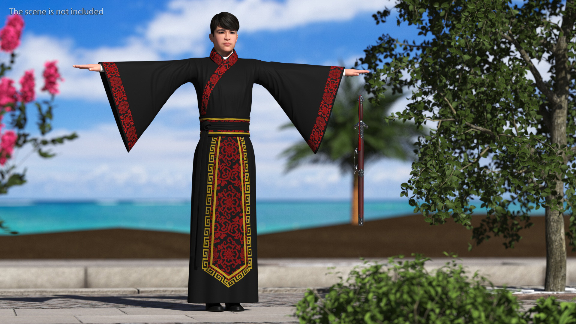 Chinese Young Man Traditional Style T-pose 3D