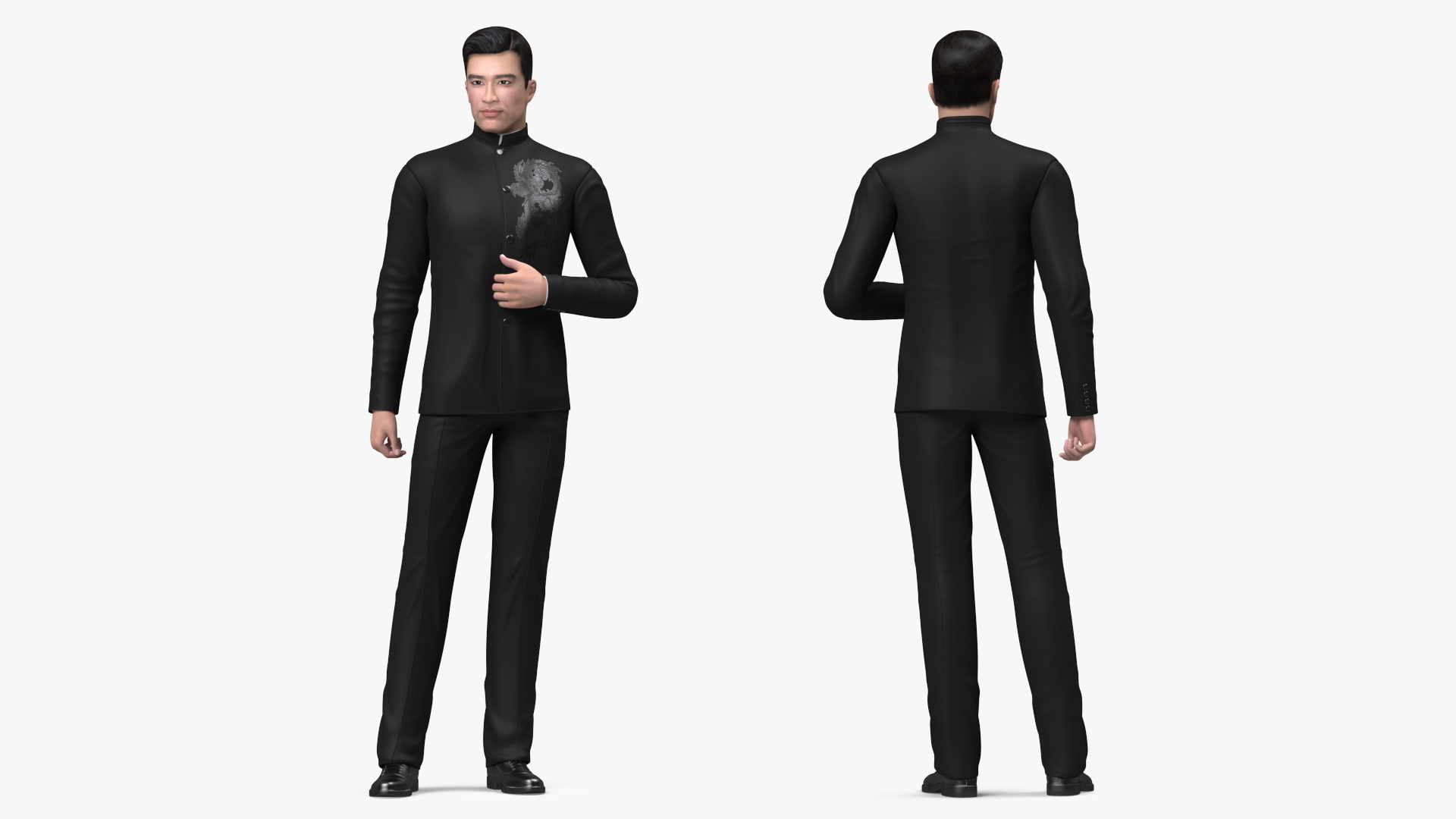 Asian Man Tunic Suit Rigged 3D