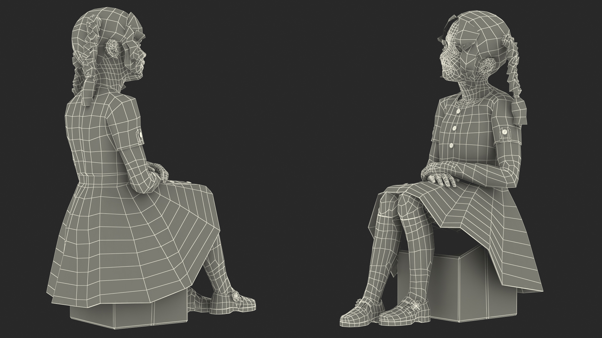 3D Sitting Child Girl Everyday Style model