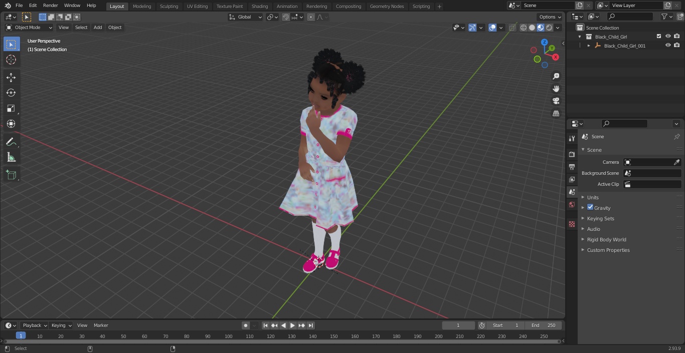 3D Black Child Girl