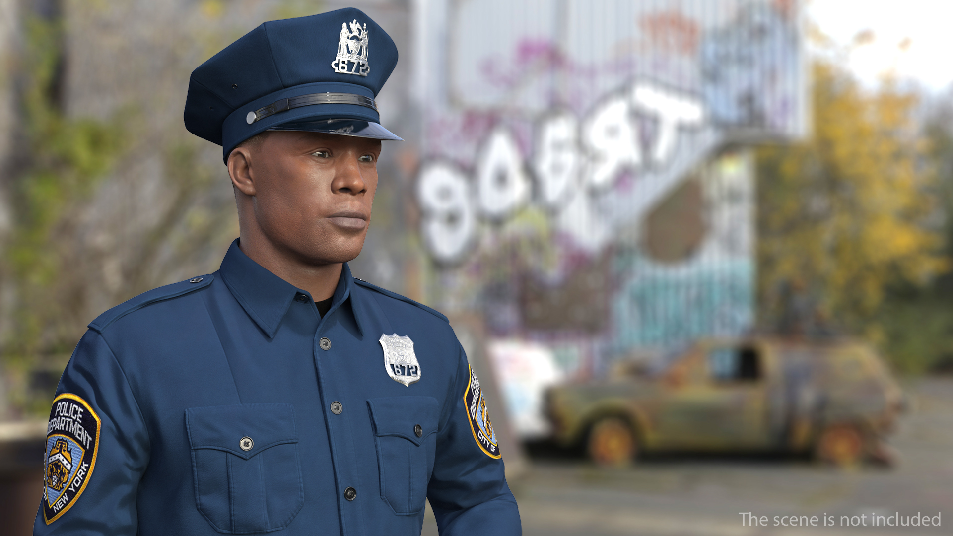 African American NYPD Police Officer Standing Pose Fur 3D model