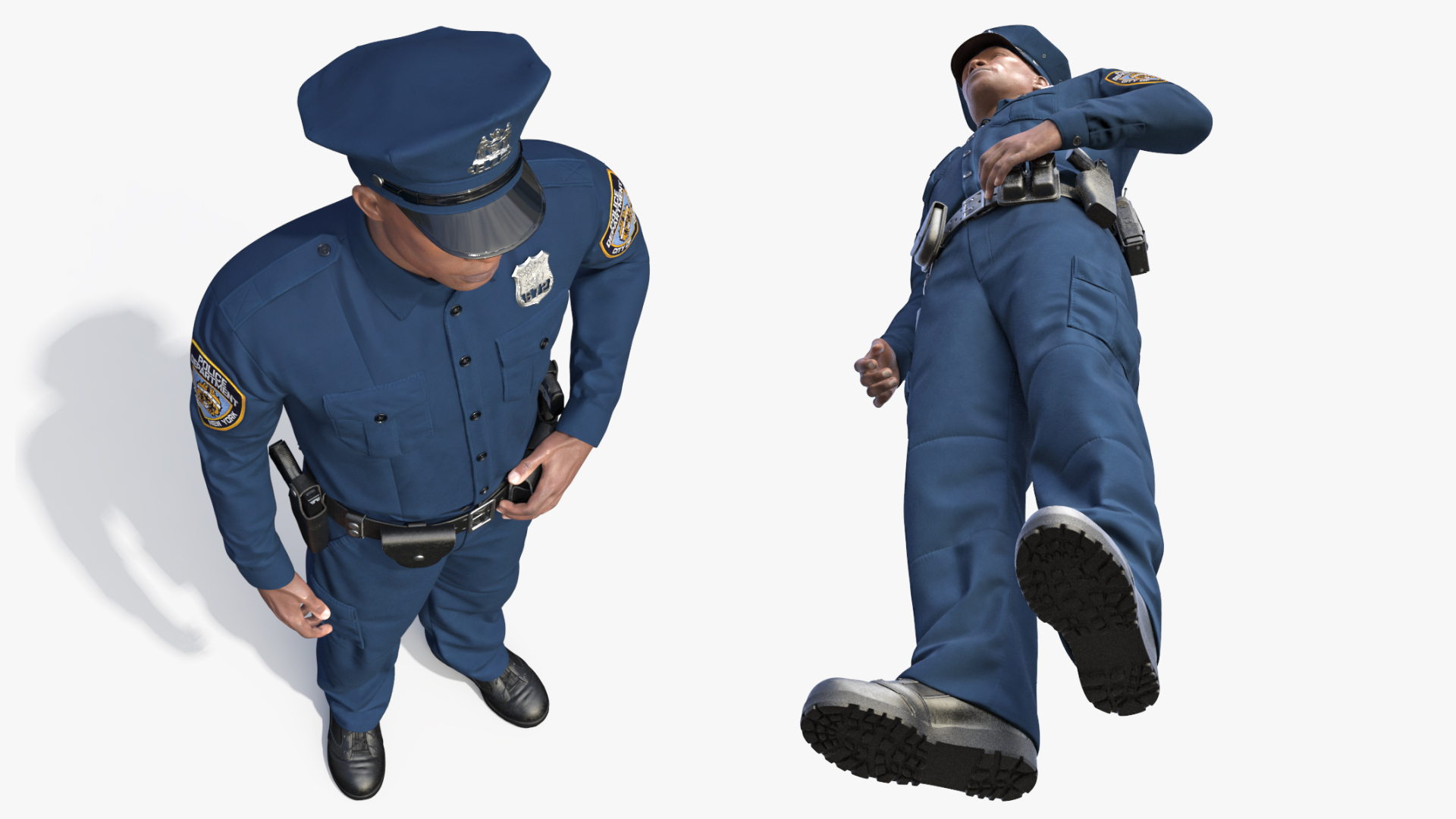 African American NYPD Police Officer Standing Pose Fur 3D model