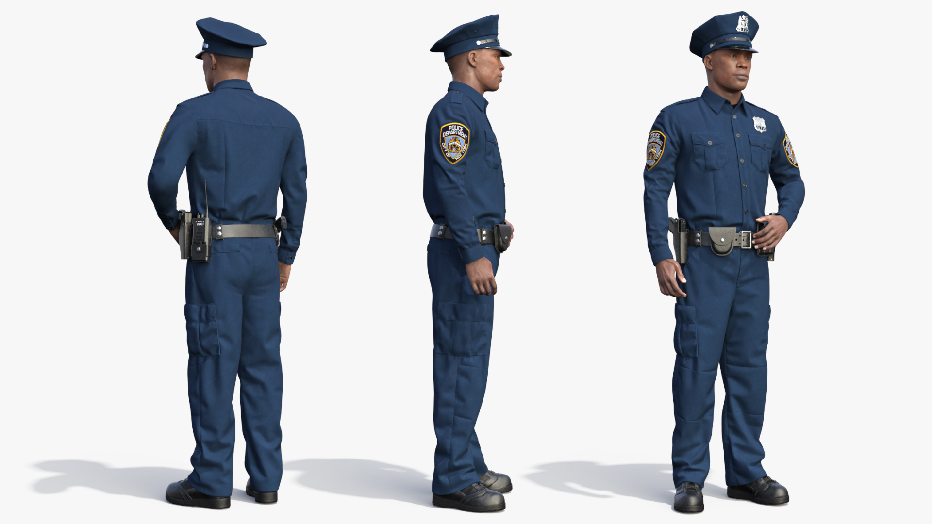 African American NYPD Police Officer Standing Pose Fur 3D model