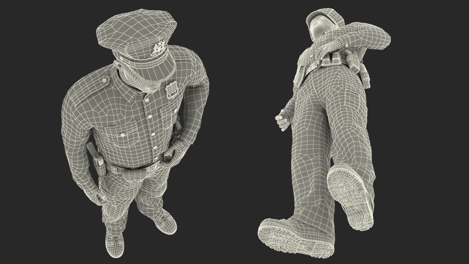 African American NYPD Police Officer Standing Pose Fur 3D model