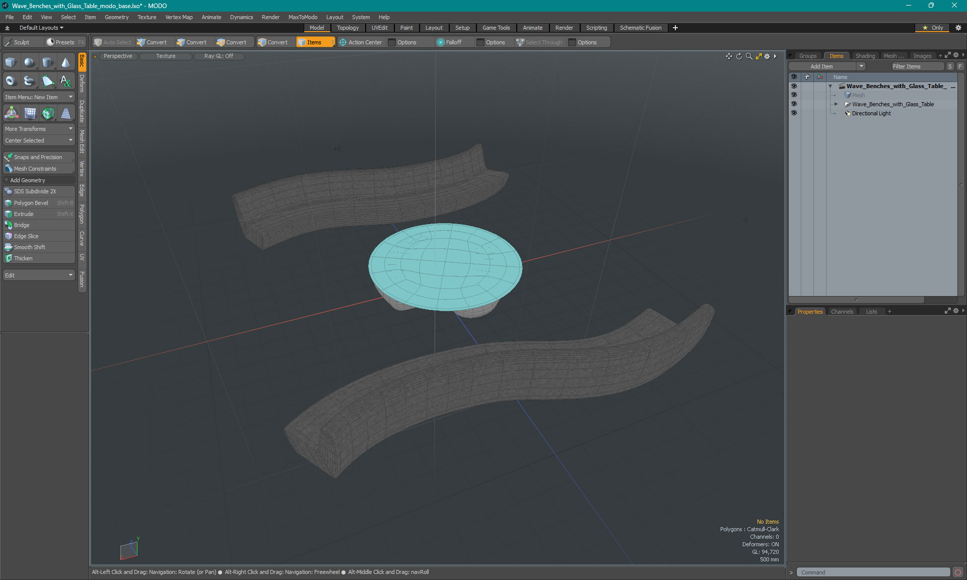 Wave Benches with Glass Table 3D model