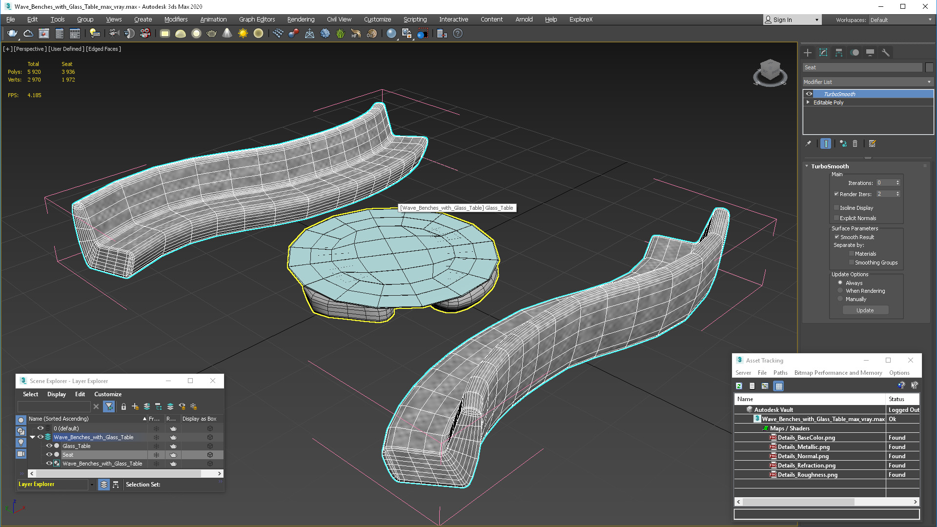 Wave Benches with Glass Table 3D model