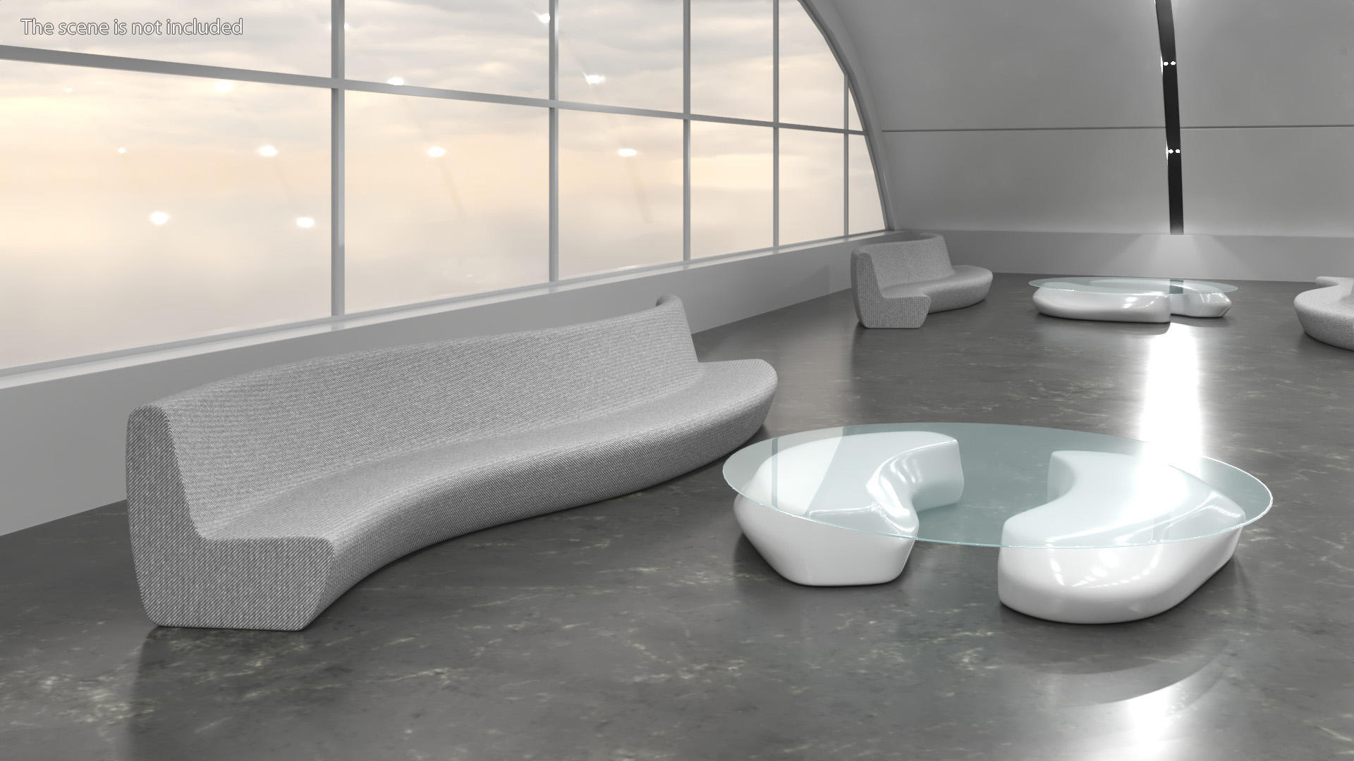 Wave Benches with Glass Table 3D model