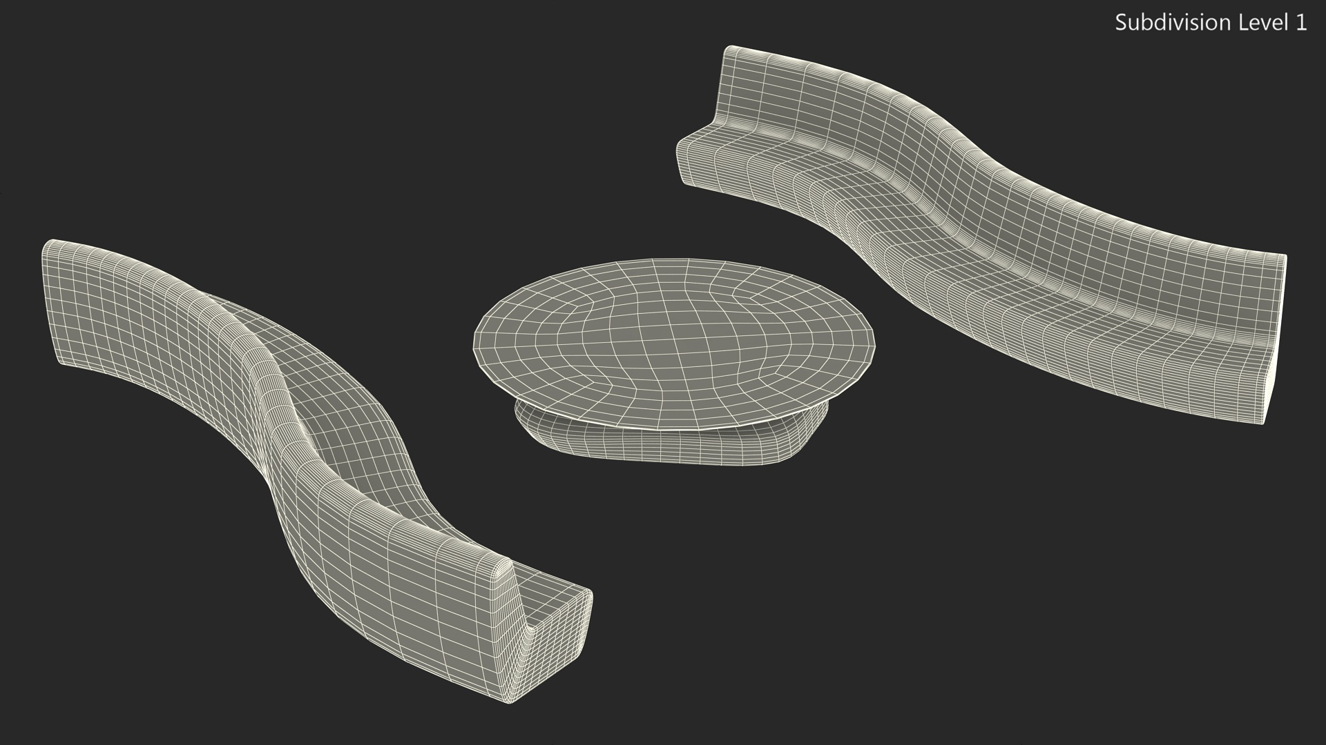 Wave Benches with Glass Table 3D model