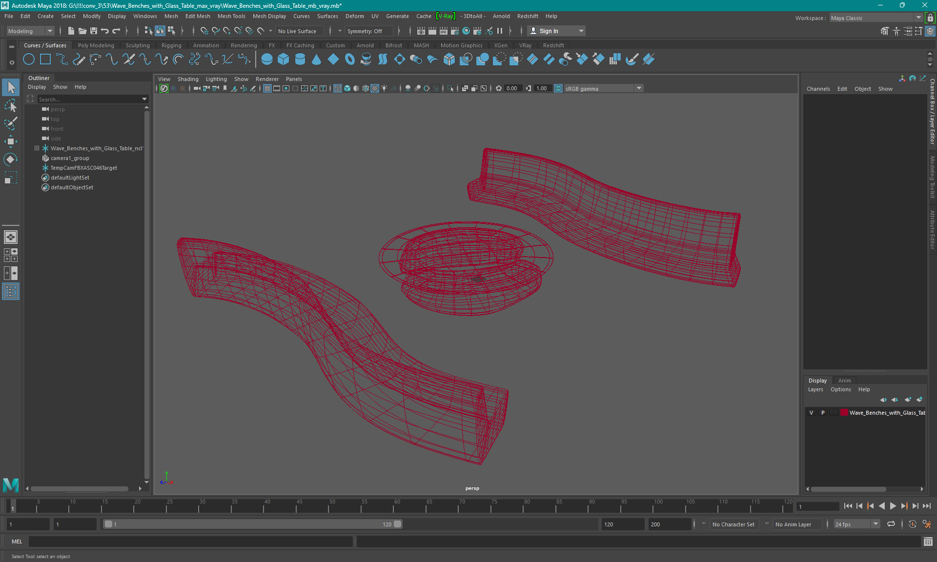 Wave Benches with Glass Table 3D model