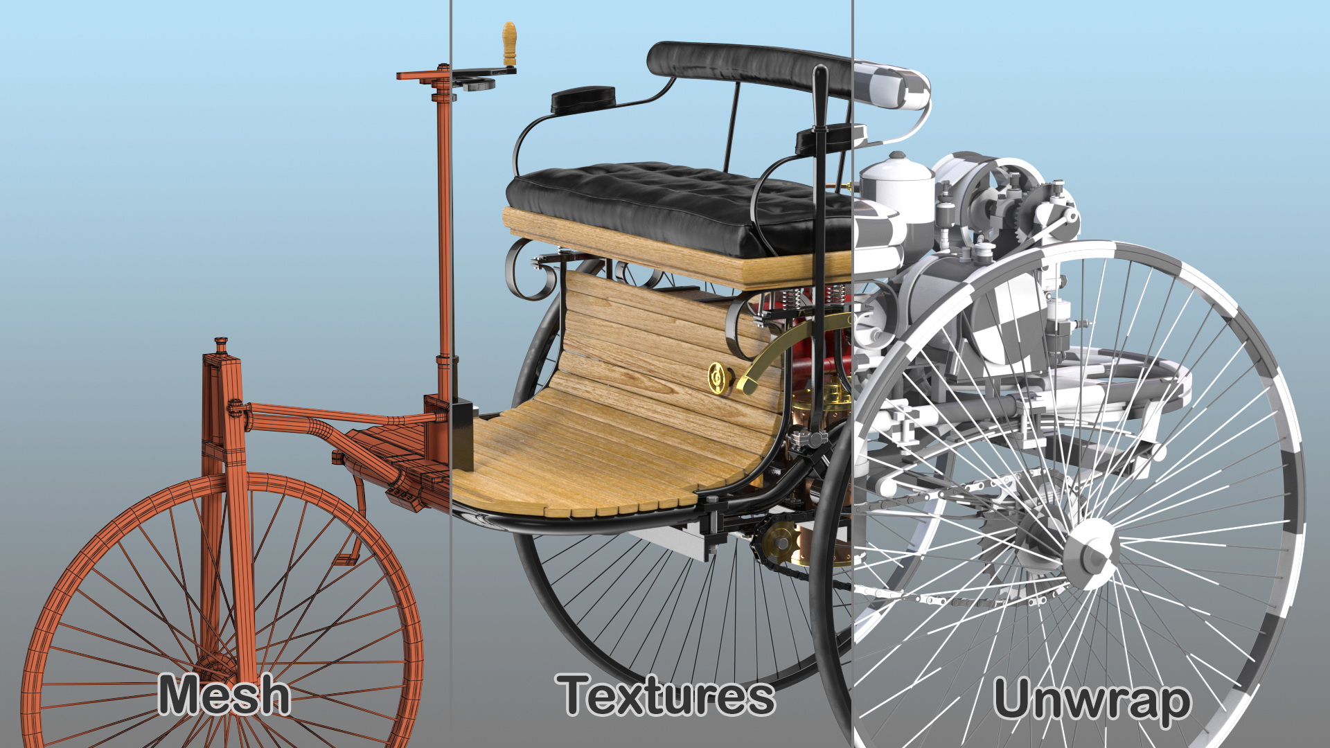 Benz Patent Motorwagen Rigged 3D model