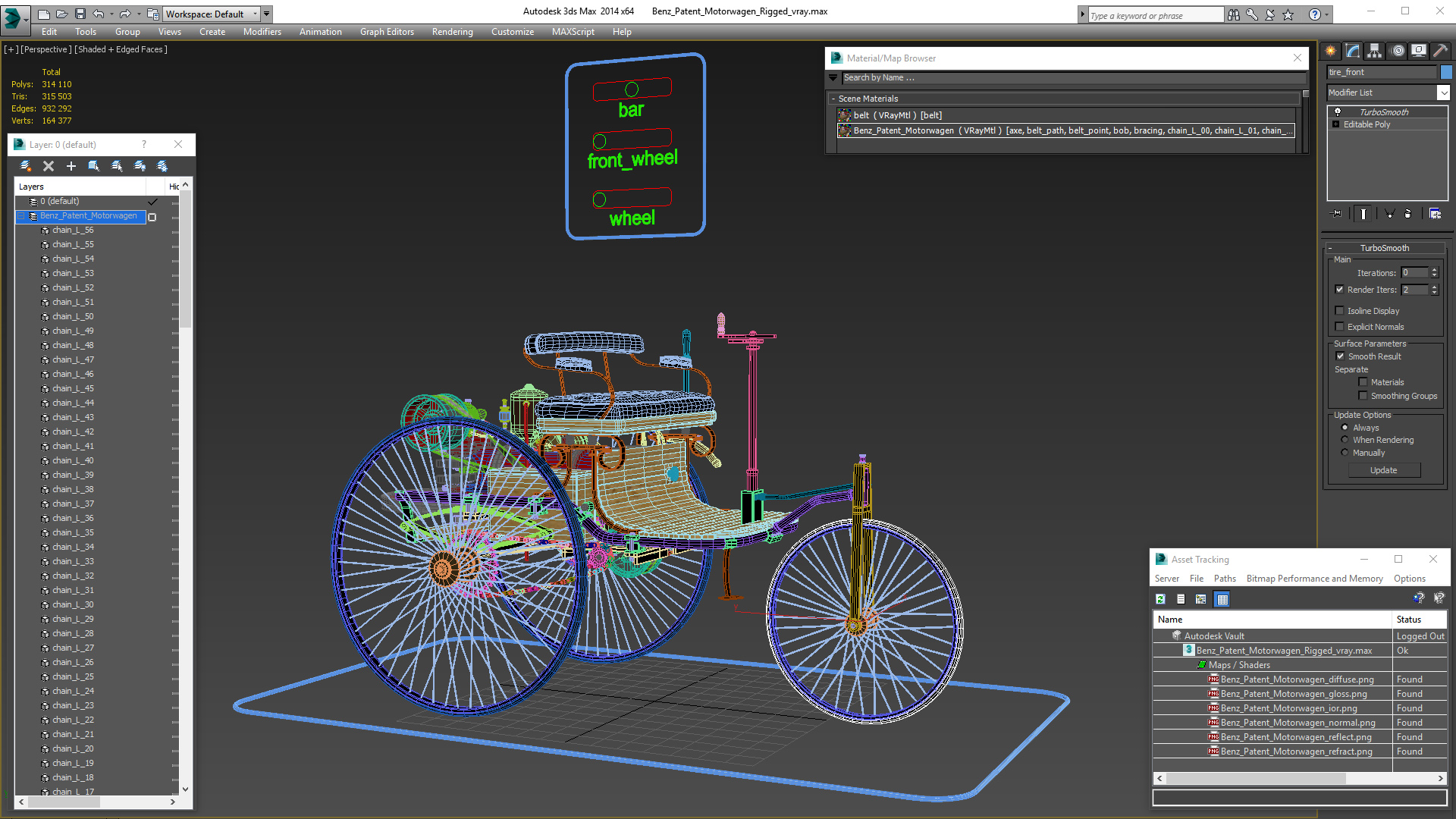 Benz Patent Motorwagen Rigged 3D model